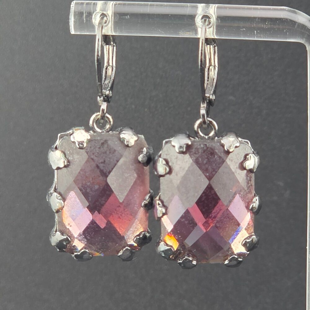 Joan Rivers Purple Faceted Crystal Gun Metal 1.5" Dangle Chandelier Earrings
